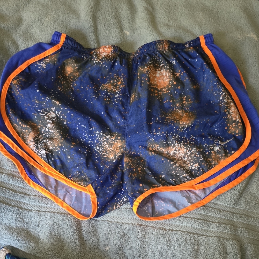 Nike Blue and Orange Cosmic Print Athletic Shorts